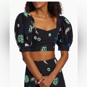 Rhode Embroidered Puff-Sleeve Crop Top size 6 NWT